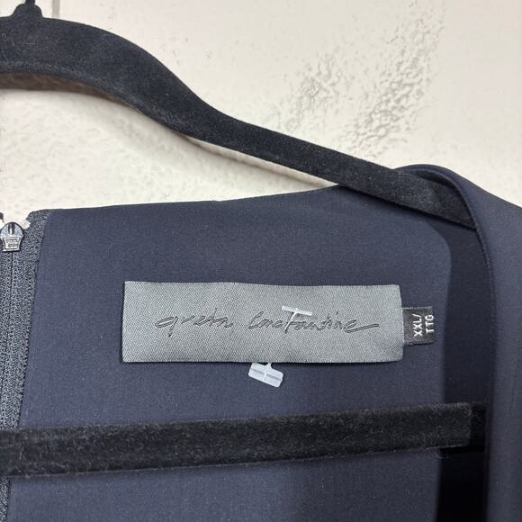 Greta Constantine Size XXL Square Neck Sheath Dress Black Silk Wool Long Sleeves - Picture 6 of 10